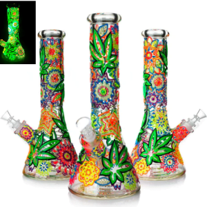 Glass Bong HD181 UV 3D Hoa Lá Weed 32cm